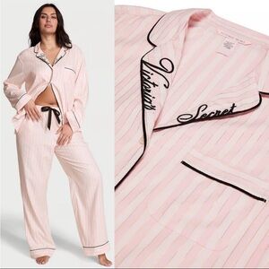 Victoria's Secret Pink & Black Satin-Trim Pajama Set